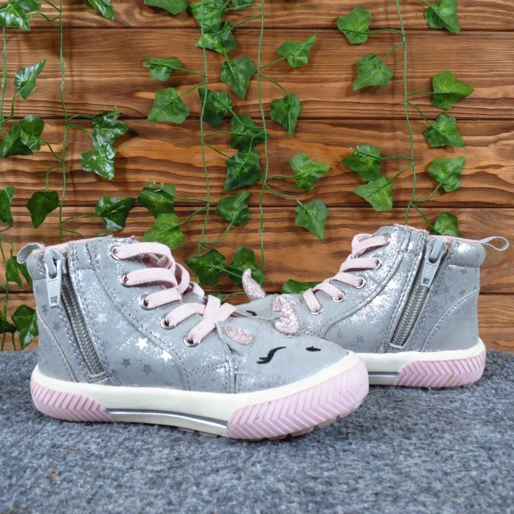 Wonder Nation Toddler Girl Size 7‎ Gray Pink Synthetic Unicorn High Top Sneakers